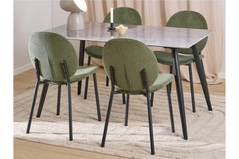 Sanjoan Ruokailuryhmä 140 Cm + 4 Toroni Ruokailutuolia, Harmaa/Musta/Vihreä