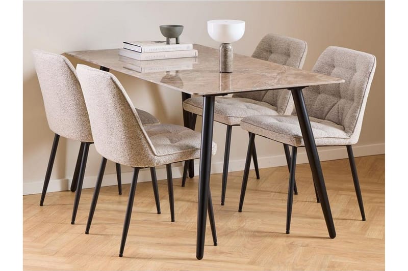 Sanjoan Ruokailuryhmä 140 Cm + 4 Zabinka Ruokatuolia - Harmaa/Beige/Musta - Huonekalut - Pöytä & ruokailuryhmä - Ruokailuryhmä