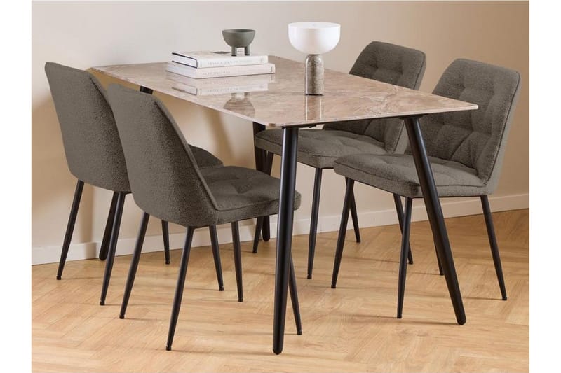 Sanjoan Ruokailuryhmä 140 Cm + 4 Zabinka Ruokatuolia, Harmaa/Musta/Ruskea