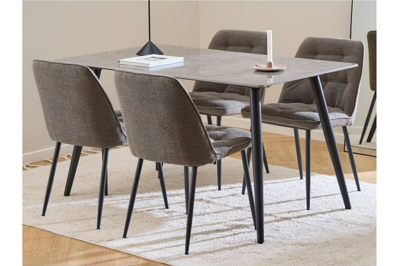 Sanjoan Ruokailuryhmä 140 Cm + 4 Zabinka Ruokatuolia - Musta/Beige/Ruskea - Huonekalut - Pöytä & ruokailuryhmä - Ruokailuryhmä