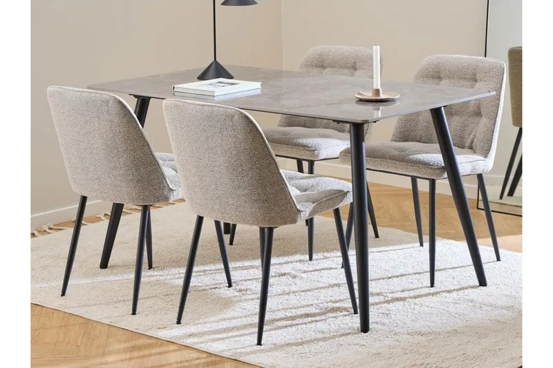 Sanjoan Ruokailuryhmä 140 Cm + 4 Zabinka Ruokatuolia, Musta/Beige/Ruskea