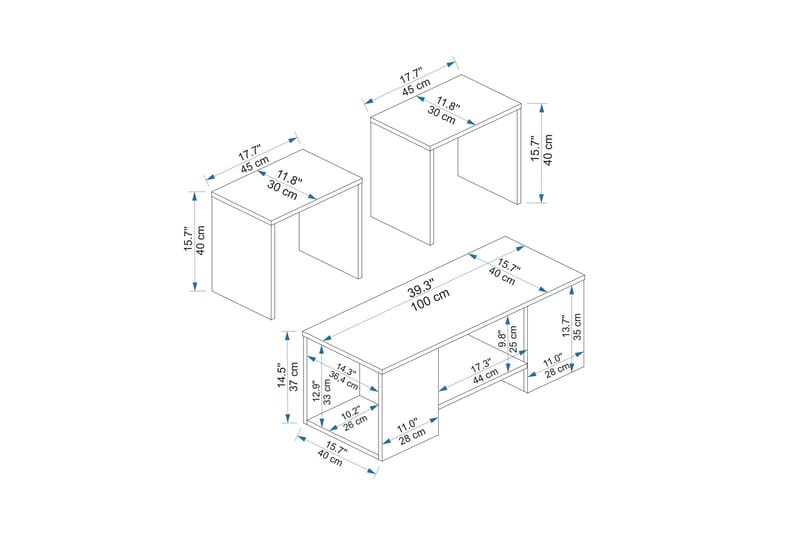 Sarte Sohvapöytä 100x37 cm - Valkoinen - Huonekalut - Pöytä & ruokailuryhmä - Apupöytä & sivupöytä - Sarjapöytä