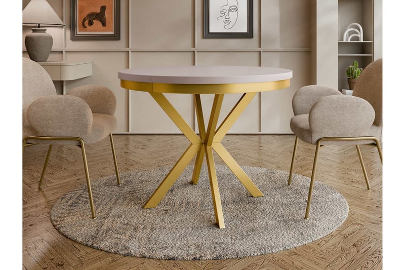 Sereth Ruokapöytä 100 cm, pyöreä - Beige/Kulta - Huonekalut - Pöytä & ruokailuryhmä - Ruokapöydät & keittiön pöydät