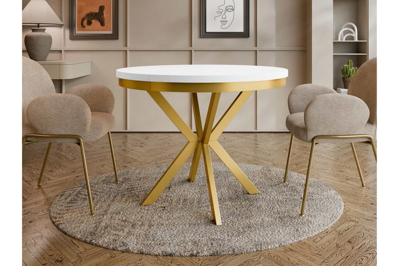 Sereth Ruokapöytä 100 cm, pyöreä - Valkoinen/Kulta - Huonekalut - Pöytä & ruokailuryhmä - Ruokapöydät & keittiön pöydät