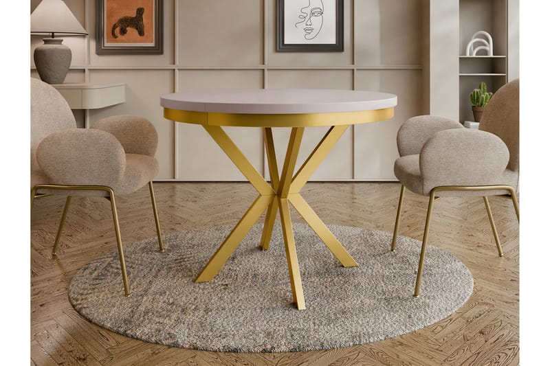 Sereth Ruokapöytä 100 cm, pyöreä - Beige/Kulta - Huonekalut - Pöytä & ruokailuryhmä - Ruokapöydät & keittiön pöydät