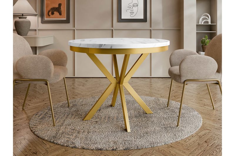 Sereth Ruokapöytä 120 cm, pyöreä - Valkoinen/Kulta - Huonekalut - Pöytä & ruokailuryhmä - Ruokapöydät & keittiön pöydät