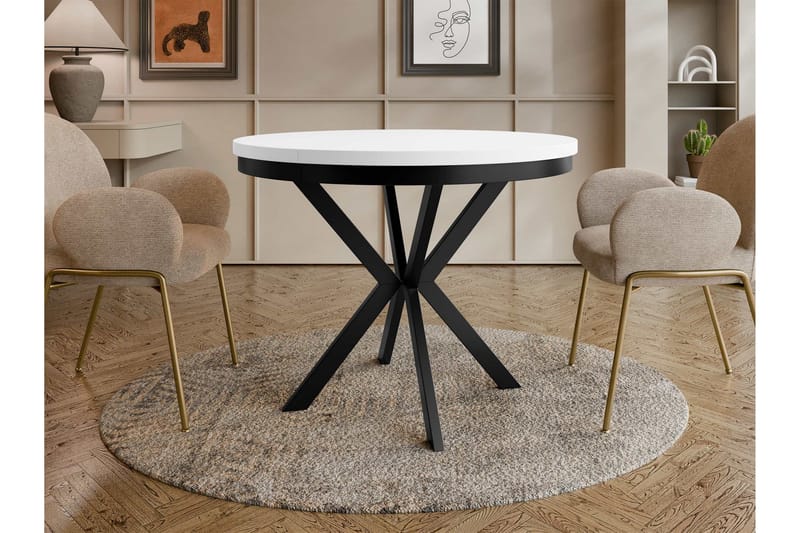 Sereth Ruokapöytä 120 cm, pyöreä - Valkoinen/Musta - Huonekalut - Pöytä & ruokailuryhmä - Ruokapöydät & keittiön pöydät
