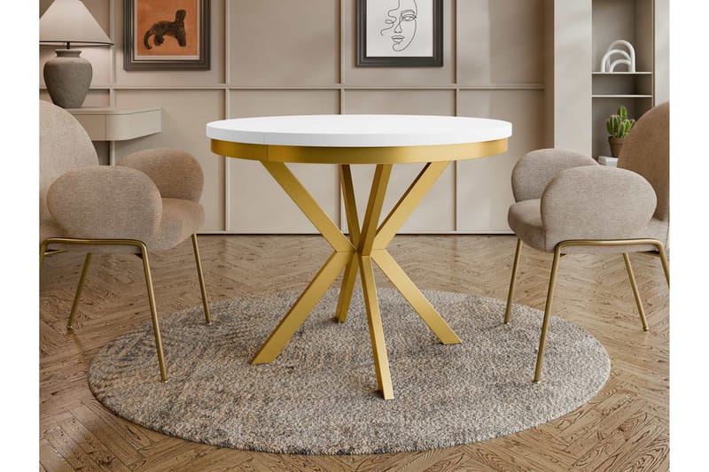 Sereth Ruokapöytä 120 cm, pyöreä - Valkoinen/Kulta - Huonekalut - Pöytä & ruokailuryhmä - Ruokapöydät & keittiön pöydät