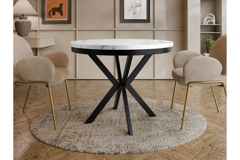 Sereth Ruokapöytä 90 cm, pyöreä - Valkoinen/Musta - Huonekalut - Pöytä & ruokailuryhmä - Ruokapöydät & keittiön pöydät