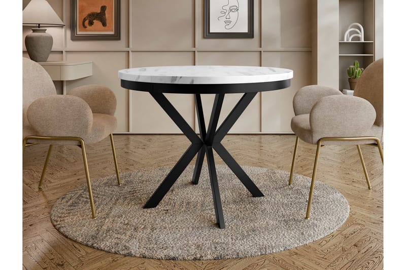 Sereth Ruokapöytä 90 cm, pyöreä - Valkoinen/Musta - Huonekalut - Pöytä & ruokailuryhmä - Ruokapöydät & keittiön pöydät