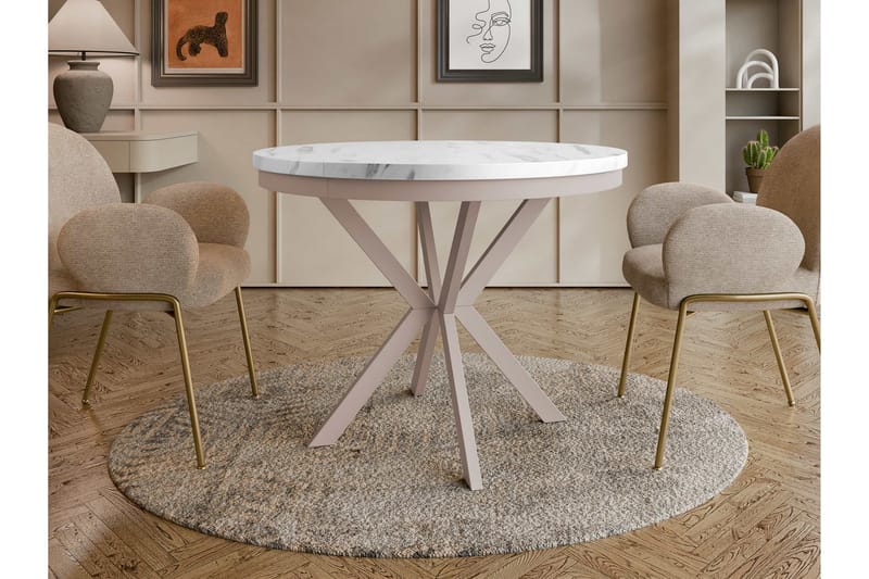 Sereth Ruokapöytä 90 cm, pyöreä - Valkoinen/Beige - Huonekalut - Pöytä & ruokailuryhmä - Ruokapöydät & keittiön pöydät