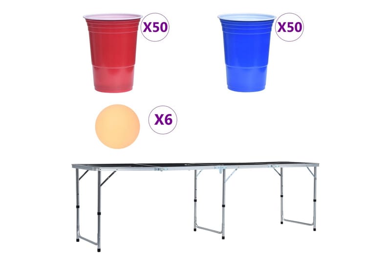 Kokoontaittuva Beer Pong-pöytä mukeilla ja palloilla 240 cm - Pingispöytä