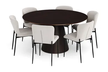 Siena-ruokailuryhmä, pyöreä 150 cm, savustettu tammi, 6 Elsie-ruokatuolia