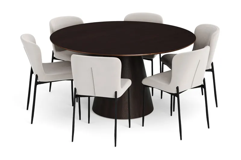 Siena-ruokailuryhmä, pyöreä 150 cm, savustettu tammi, 6 Elsie-ruokatuolia - Savustettu tammi/beige - Huonekalut - Pöytä & ruokailuryhmä - Ruokailuryhmä