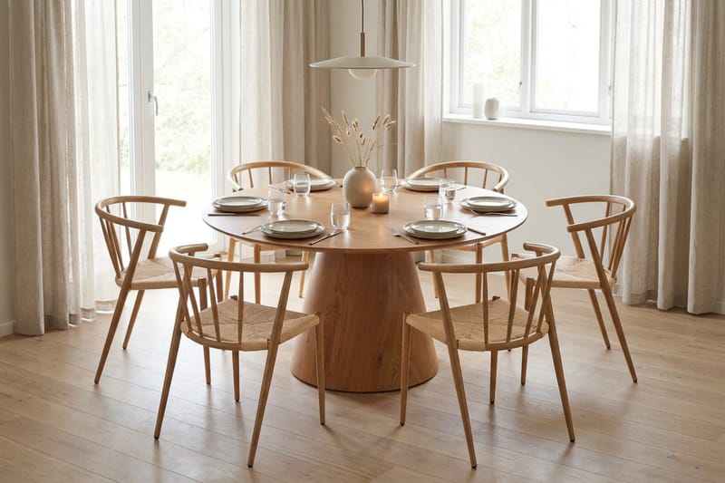 Siena-ruokailuryhmä, pyöreä 150 cm, tammi, 6 Winston-ruokatuolia - Tammi - Huonekalut - Pöytä & ruokailuryhmä - Ruokailuryhmä