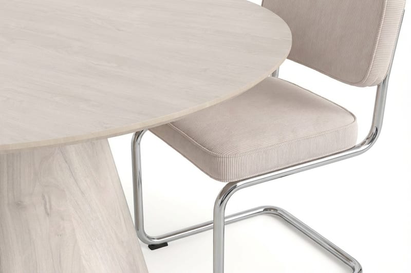 Siena-ruokailuryhmä, pyöreä 130 cm, valkolakattu, 6 Milva-ruokatuolia - Valkolakattu/beige/kromi - Huonekalut - Pöytä & ruokailuryhmä - Ruokailuryhmä