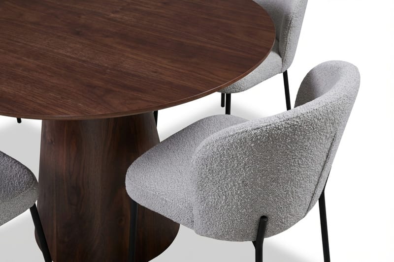 Siena-ruokailuryhmä, pyöreä 110 cm, pähkinä, 4 Elsie-ruokatuolia - Pähkinä/vaaleanharmaa - Huonekalut - Pöytä & ruokailuryhmä - Ruokailuryhmä