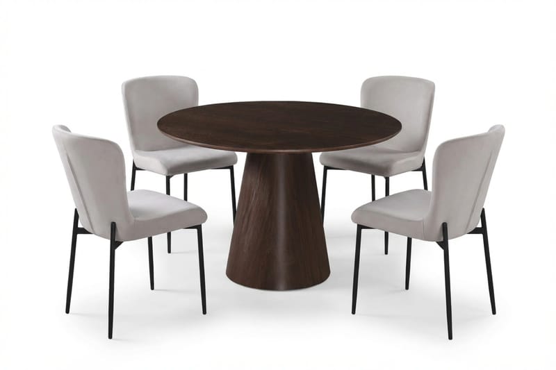 Siena-ruokailuryhmä, pyöreä 110 cm, savustettu tammi, 4 Elsie-ruokatuolia - Savustettu tammi/beige - Huonekalut - Pöytä & ruokailuryhmä - Ruokailuryhmä