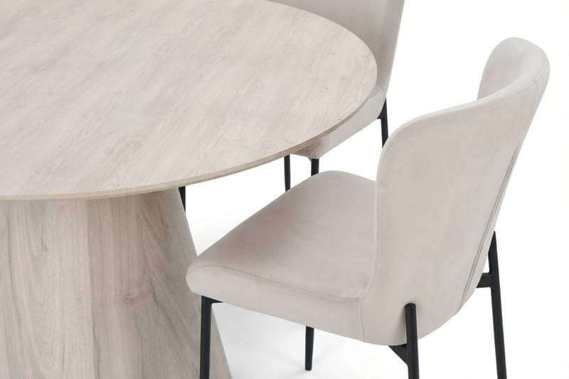 Siena-ruokailuryhmä, pyöreä 130 cm, valkokuullotettu, 6 Elsie-ruokatuolia - Valkokuullotettu/beige - Huonekalut - Pöytä & ruokailuryhmä - Ruokailuryhmä