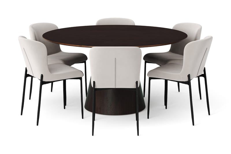 Siena-ruokailuryhmä, pyöreä 150 cm, savustettu tammi, 6 Elsie-ruokatuolia - Savustettu tammi/beige - Huonekalut - Pöytä & ruokailuryhmä - Ruokailuryhmä