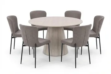 Siena-ruokailuryhmä, pyöreä 130 cm, valkokuullotettu, 6 Elsie-ruokatuolia