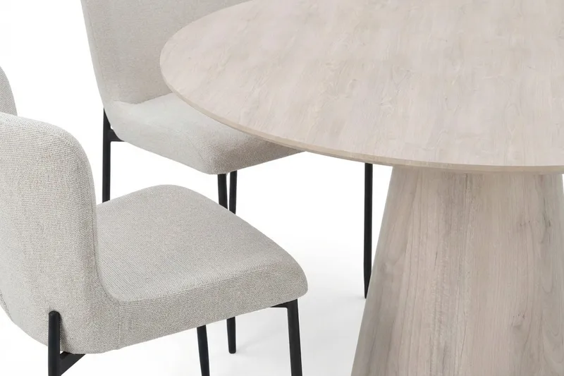 Siena-ruokailuryhmä, pyöreä 110 cm, valkokuullotettu, 4 Elsie-ruokatuolia - Valkokuullotettu/valkoinen - Huonekalut - Pöytä & ruokailuryhmä - Ruokailuryhmä