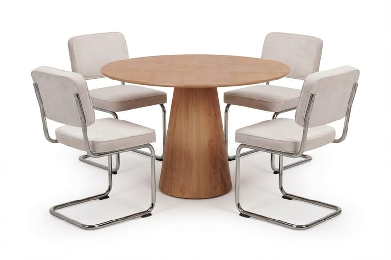 Siena-ruokailuryhmä, pyöreä 110 cm, tammi, 4 Milva-ruokailutuolilla - Tammi - Huonekalut - Pöytä & ruokailuryhmä - Ruokailuryhmä