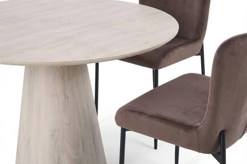 Siena-ruokailuryhmä, pyöreä 110 cm, valkokuullotettu, 4 Elsie-ruokatuolia - Valkokuullotettu/ruskea - Huonekalut - Pöytä & ruokailuryhmä - Ruokailuryhmä