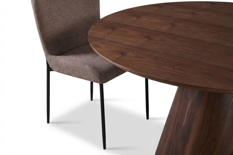 Siena-ruokailuryhmä, pyöreä 130 cm, pähkinä, 6 Elsie-ruokatuolia - Pähkinä/harmaa - Huonekalut - Pöytä & ruokailuryhmä - Ruokailuryhmä