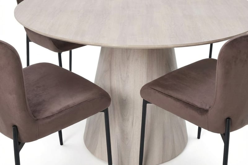 Siena-ruokailuryhmä, pyöreä 130 cm, valkokuullotettu, 6 Elsie-ruokatuolia - Valkokuullotettu/ruskea - Huonekalut - Pöytä & ruokailuryhmä - Ruokailuryhmä