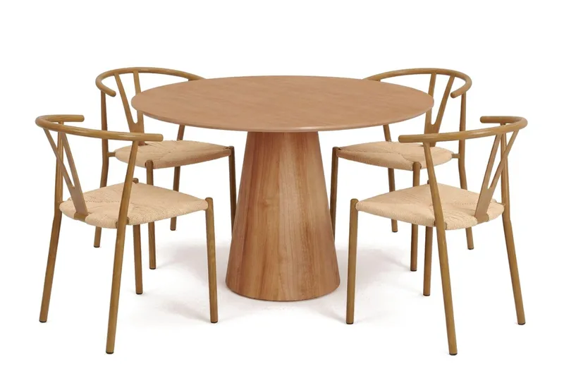 Siena-ruokailuryhmä, pyöreä 110 cm, tammi, 4 Elysia-ruokatuolia, Tammi