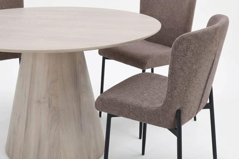 Siena-ruokailuryhmä, pyöreä 150 cm, valkokuullotettu, 6 Elsie-ruokatuolia - Valkokuullotettu/ruskea - Huonekalut - Pöytä & ruokailuryhmä - Ruokailuryhmä