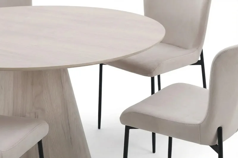 Siena-ruokailuryhmä, pyöreä 150 cm, valkokuullotettu, 6 Elsie-ruokatuolia - Valkokuullotettu/beige - Huonekalut - Pöytä & ruokailuryhmä - Ruokailuryhmä