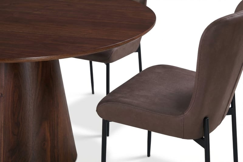 Siena-ruokailuryhmä, pyöreä 110 cm, pähkinä, 4 Elsie-ruokatuolia - Pähkinä/ruskea - Huonekalut - Pöytä & ruokailuryhmä - Ruokailuryhmä