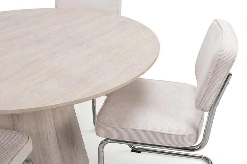 Siena-ruokailuryhmä, pyöreä 110 cm, valkolakattu, 4 Milva-ruokatuolia - Valkolakattu/beige/kromi - Huonekalut - Pöytä & ruokailuryhmä - Ruokailuryhmä