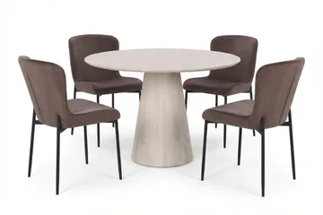 Siena-ruokailuryhmä, pyöreä 110 cm, valkokuullotettu, 4 Elsie-ruokatuolia