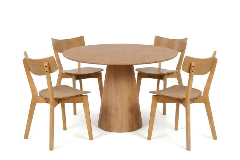 Siena-ruokailuryhmä 110 cm, pyöreä, tammi, 4 Amelia-ruokailutuolia, Tammi