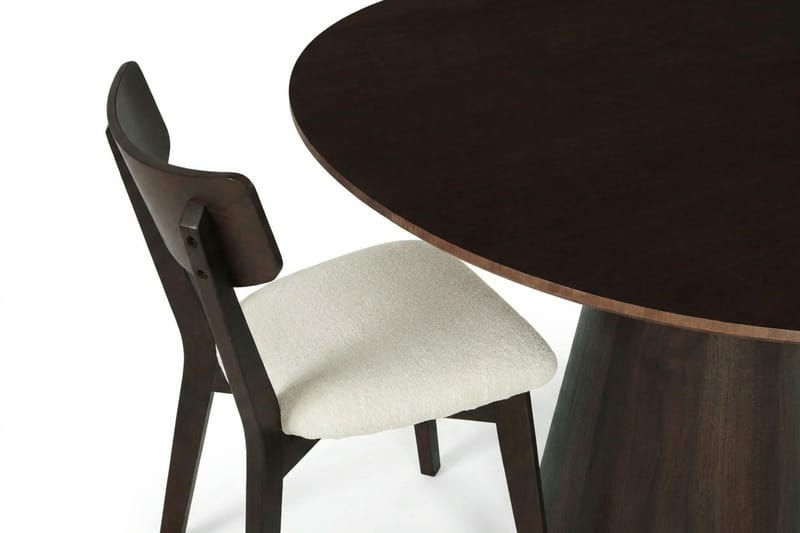 Siena-ruokailuryhmä 110 cm pyöreä, savutammi, 4 Amelia-ruokailutuolia istuintyynyllä - Savutammi/Beige - Huonekalut - Pöytä & ruokailuryhmä - Ruokailuryhmä
