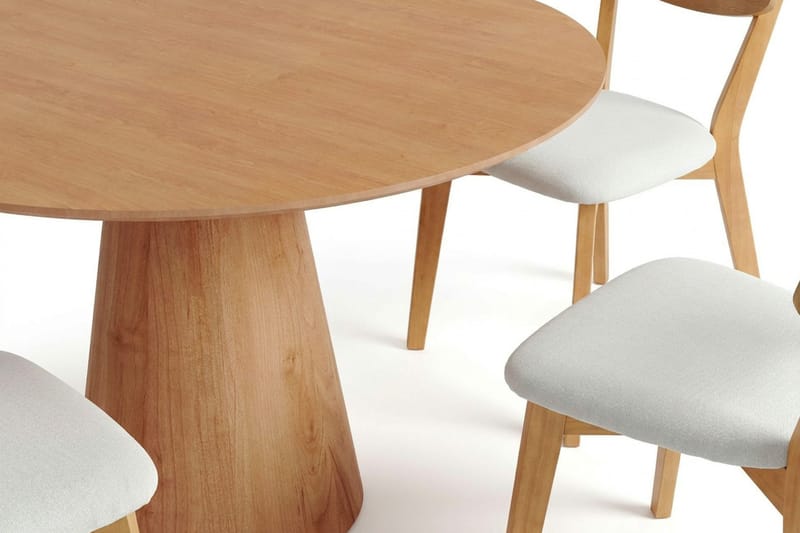Siena-ruokailuryhmä 110 cm pyöreä, tammi, 4 Amelia-ruokailutuolia istuintyynyllä - Tammi/Beige - Huonekalut - Pöytä & ruokailuryhmä - Ruokailuryhmä