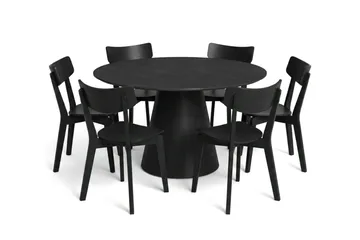 Siena-ruokailuryhmä 130 cm, pyöreä, musta, 6 Amelia-ruokailutuolia