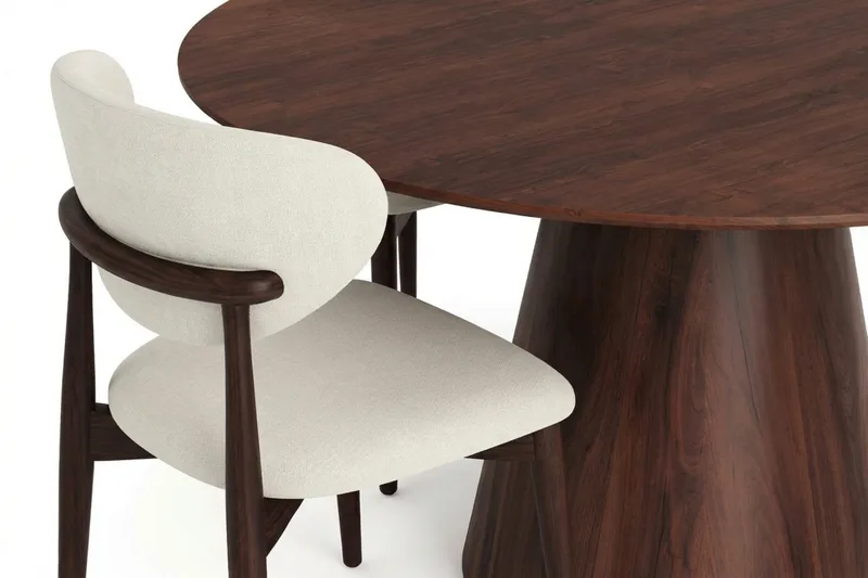 Siena-ruokailuryhmä pyöreä 130 cm pähkinäpuu, 6 Molly-ruokatuolia - Pähkinä - Huonekalut - Pöytä & ruokailuryhmä - Ruokailuryhmä