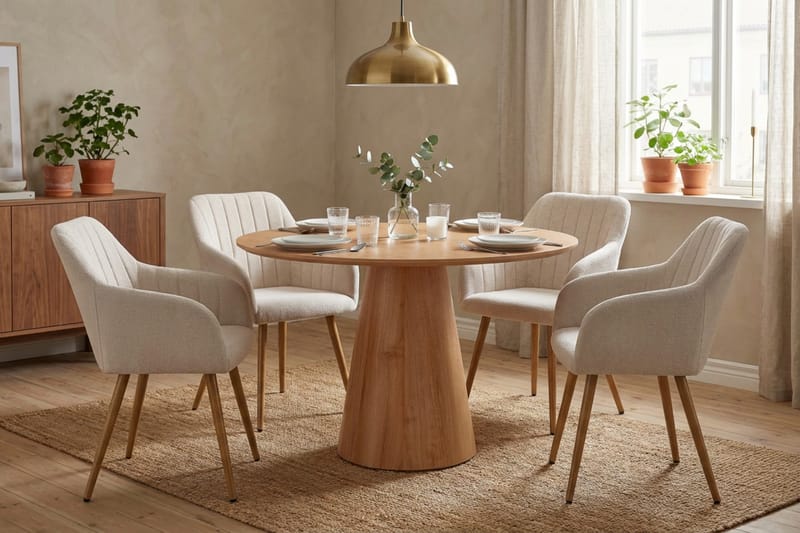Siena-ruokailuryhmä pyöreä 110 cm tammi, 4 Filippa-ruokatuolia - Tammi - Huonekalut - Pöytä & ruokailuryhmä - Ruokailuryhmä