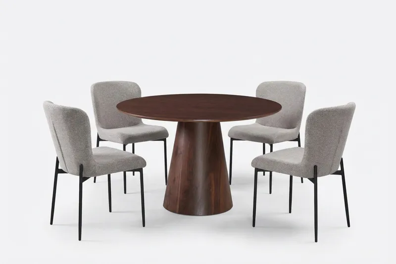 Siena Ruokailuryhmä Pyöreä 110 cm Pähkinä ja 4 Elsie Ruokatuolia - Pähkinä/Vaaleanharmaa - Huonekalut - Pöytä & ruokailuryhmä - Ruokailuryhmä