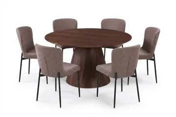 Siena Ruokailuryhmä Pyöreä 130 cm Pähkinä ja 6 Elsie Ruokatuolia