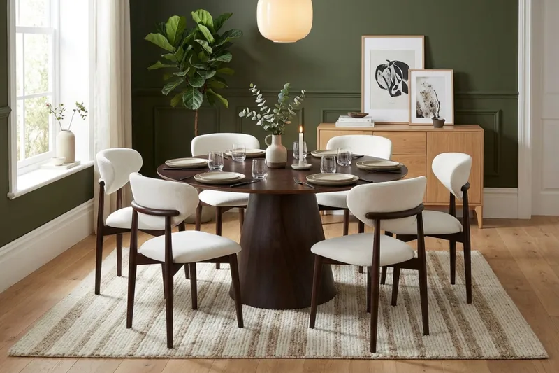 Siena-ruokailuryhmä pyöreä 130 cm savutammi, 6 Molly-ruokatuolia - Savutammi - Huonekalut - Pöytä & ruokailuryhmä - Ruokailuryhmä