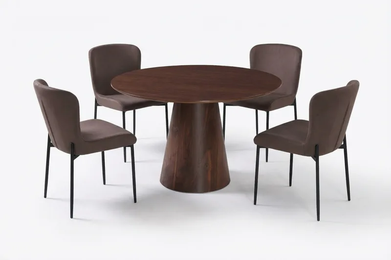 Siena Ruokailuryhmä Pyöreä 110 cm Pähkinä ja 4 Elsie Ruokatuolia - Pähkinä/Ruskea - Huonekalut - Pöytä & ruokailuryhmä - Ruokailuryhmä