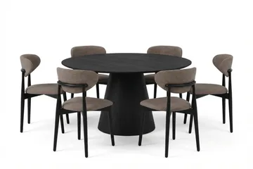Siena-ruokailuryhmä pyöreä 150 cm musta, 6 Molly-ruokatuolia