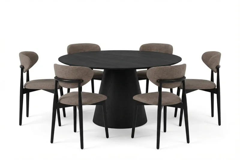 Siena-ruokailuryhmä pyöreä 150 cm musta, 6 Molly-ruokatuolia - Musta - Huonekalut - Pöytä & ruokailuryhmä - Ruokailuryhmä
