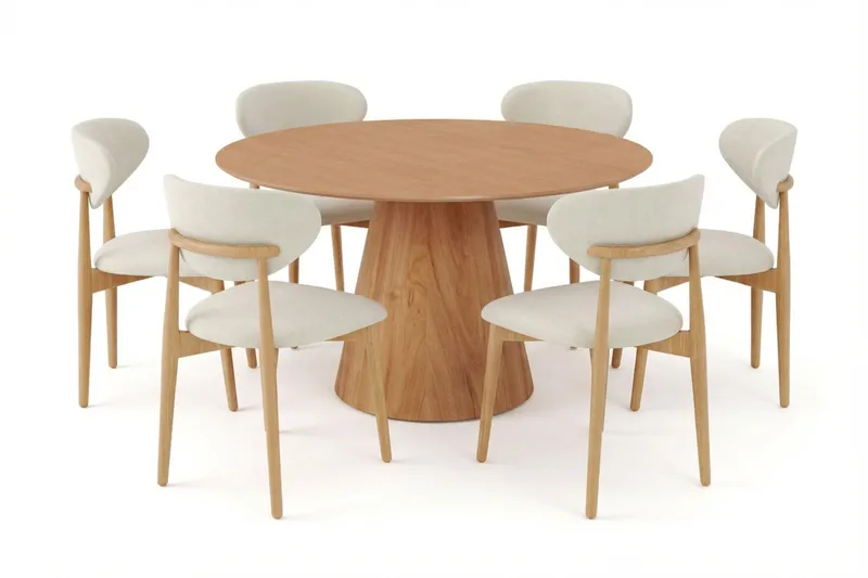 Siena-ruokailuryhmä pyöreä 130 cm tammi, 6 Molly-ruokatuolia - Tammi - Huonekalut - Pöytä & ruokailuryhmä - Ruokailuryhmä