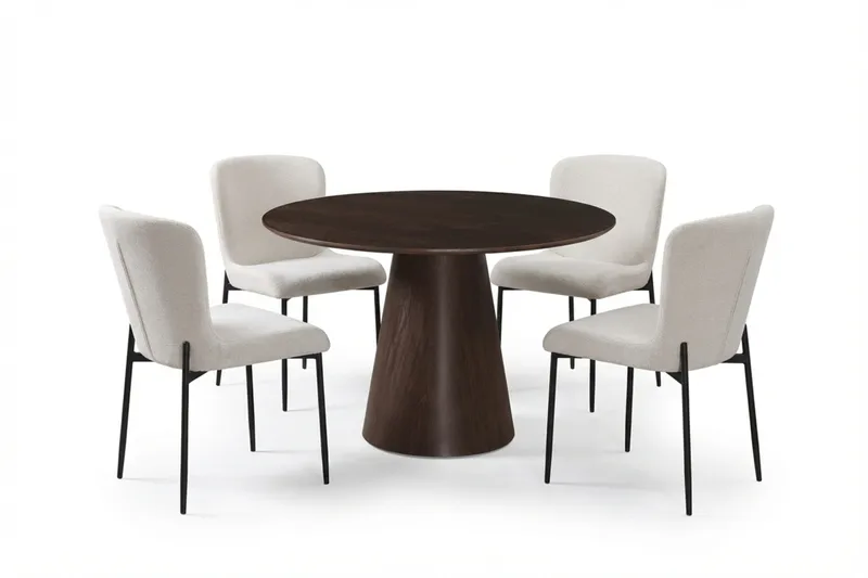 Siena Ruokailuryhmä Pyöreä 110 cm Savustettu Tammi ja 4 Elsie Ruokatuolia - Savustettu Tammi/Valkoinen - Huonekalut - Pöytä & ruokailuryhmä - Ruokailuryhmä